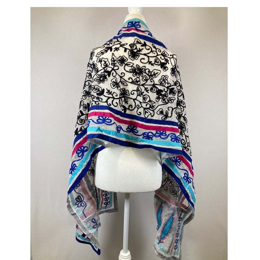 Boho Artistic Unbranded Women OS Multi Color Floral Embroidered Long Scarf Wrap